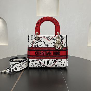 Dior Medium Lady Red&White Heart Bag - 24*20*11cm