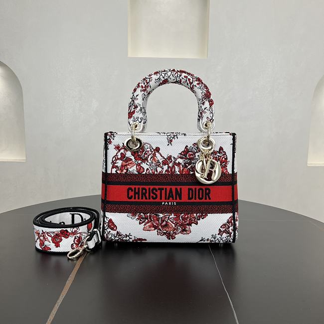 	 Dior Medium Lady Red&White Butterfly Heart Bag - 24*20*11cm - 1