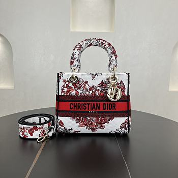 	 Dior Medium Lady Red&White Butterfly Heart Bag - 24*20*11cm