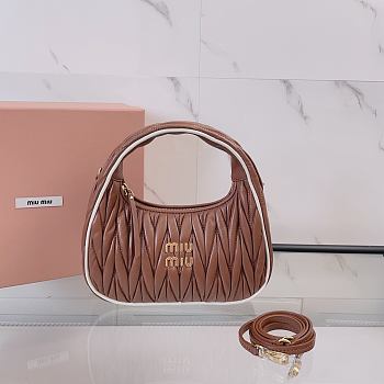 	 Miu Miu Brown / White Wander Matelassé Nappa Leather Bag - 23X13X7cm