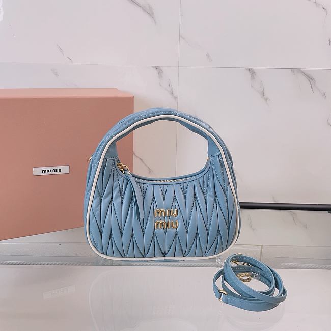 	 Miu Miu Blue / White Wander Matelassé Nappa Leather Bag - 23X13X7cm - 1