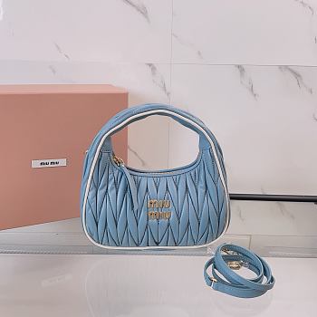 	 Miu Miu Blue / White Wander Matelassé Nappa Leather Bag - 23X13X7cm