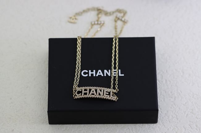 CHANEL Metal Crystal Logo Choker Necklace Gold  - 1