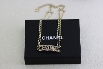 CHANEL Metal Crystal Logo Choker Necklace Gold 