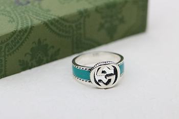 Gucci Sterling Silver & Enamel Interlocking G Ring