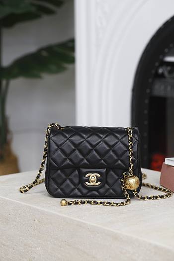 Chanel Square Classic Flap Bag In Black Lambskin - 17cm