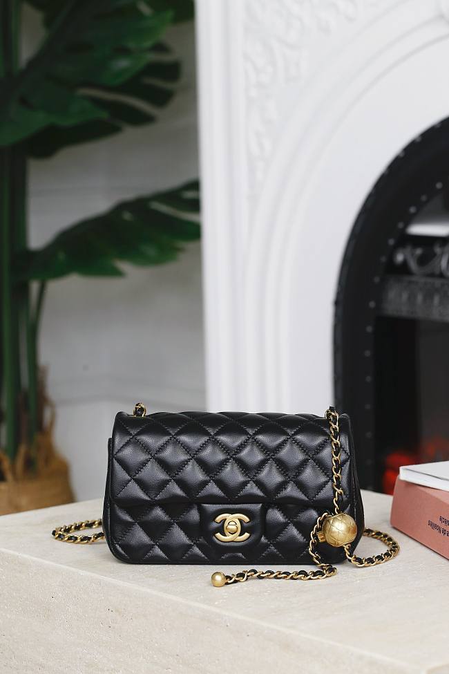 	 Chanel Rectangular Classic Flap Bag In Black Lambskin - 1