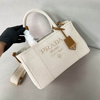 Prada Natural Jardinière linen blend bag 33/20/18cm