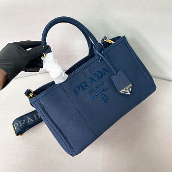 	 Prada Natural Jardinière linen blend blue bag 33/20/18cm