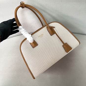 Prada Wicker And Linen Blend Tote Bag in Natural - 35*22.5*13cm
