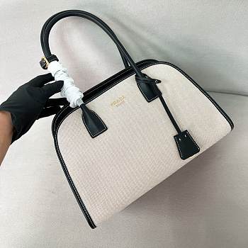 	 Prada Wicker And Linen Blend Tote Bag in Natural Black - 35*22.5*13cm