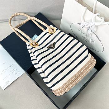 Prada Ivory/Blue Mariner small striped fabric bucket bag - 28/23.5/16.5cm
