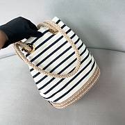 Prada Ivory/Blue Mariner small striped fabric bucket bag - 28/23.5/16.5cm - 5