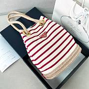 	 Prada Ivory/Red Mariner small striped fabric bucket bag - 28/23.5/16.5cm - 1