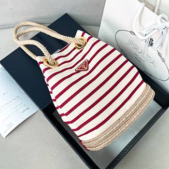 	 Prada Ivory/Red Mariner small striped fabric bucket bag - 28/23.5/16.5cm