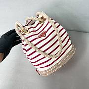 	 Prada Ivory/Red Mariner small striped fabric bucket bag - 28/23.5/16.5cm - 3