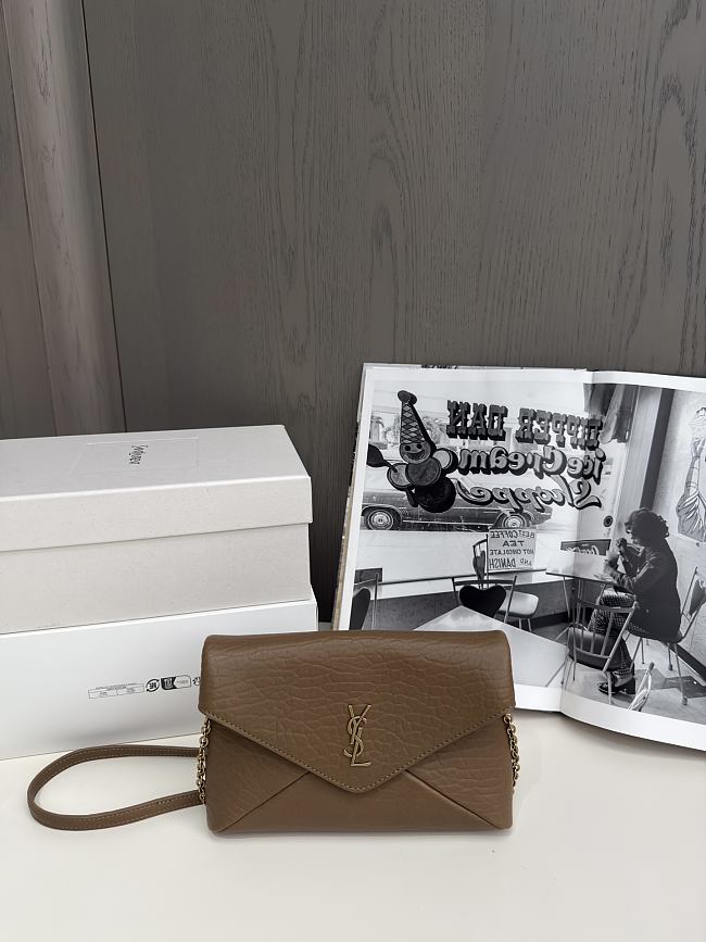 	 YSL Beige Cassandre mini textured-leather shoulder bag - 19x12x4cm - 1