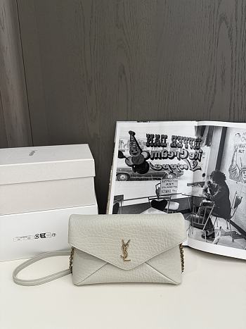 	 YSL White Cassandre mini textured-leather shoulder bag - 19x12x4cm