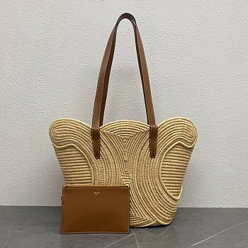 CELINE CLASSIC PANIER SMALL BRAIDED TRIOMPHE IN RAFFIA 30×14×33cm