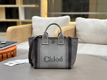 Chloé Small Carry tote bag in striped blue canvas - 27*23*12cm