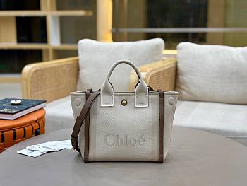 	 Chloé Small Carry tote bag in striped white canvas - 27*23*12cm