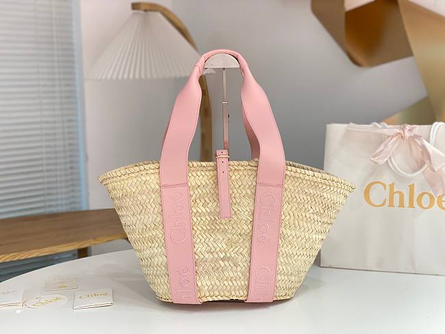 Chloe Sense Medium Basket Bag in Pure Pink - 45*24*18cm - 1