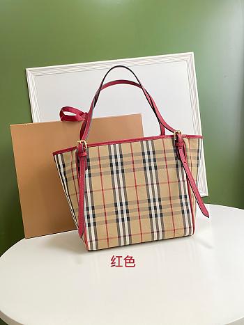 	 Burberry Red Horseferry Check Canterbury Panels Tote Braun Mehrfarben - 28x26cm
