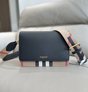 Burberry Mackford Check Canvas & Leather Shoulder Black Bag - 24x17x9cm