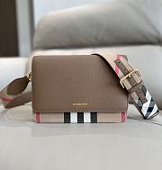 	 Burberry Mackford Check Canvas & Leather Shoulder Brown Bag - 24x17x9cm - 1