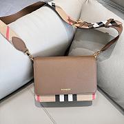 	 Burberry Mackford Check Canvas & Leather Shoulder Brown Bag - 24x17x9cm - 2