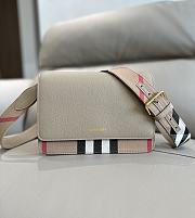 	 Burberry Mackford Check Canvas & Leather Shoulder Off White Bag - 24x17x9cm - 1