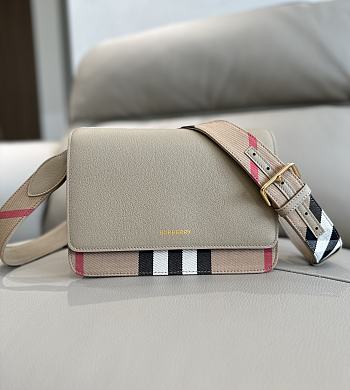 	 Burberry Mackford Check Canvas & Leather Shoulder Off White Bag - 24x17x9cm