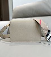 	 Burberry Mackford Check Canvas & Leather Shoulder Off White Bag - 24x17x9cm - 5