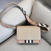 	 Burberry Mackford Check Canvas & Leather Shoulder Off White Bag - 24x17x9cm - 2