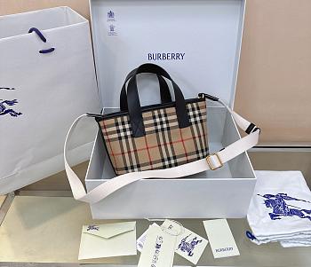 Burberry Checked Brown Tote Bag - 27x9.5x16.5cm.